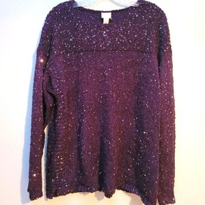 CHICOS | PURPLE KNIT SWEATER WITH SEQUINS, SZ 2